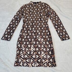 Lulus Gold Black Cream Sequin Mini Dress Small Party Cocktail Gatsby‎ New Years